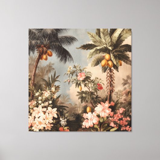 Vintage Tropisch Paradijs met Palmbomen Canvas Afdruk (Voorkant)