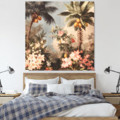Vintage Tropisch Paradijs met Palmbomen Canvas Afdruk (Insitu (Slaapkamer))