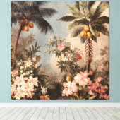 Vintage Tropisch Paradijs met Palmbomen Canvas Afdruk (Insitu (Houten vloer))
