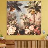 Vintage Tropisch Paradijs met Palmbomen Canvas Afdruk (Insitu (Woonkamer))