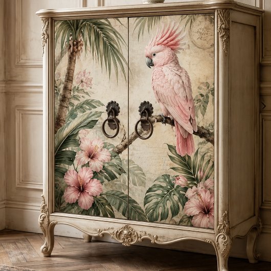 Vintage Tropisch Roze Kaketoe Decoupage Papier – B