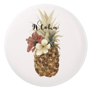 Vintage Tropische Ananas Hibiscus Bloem Aloha Keramische Knop