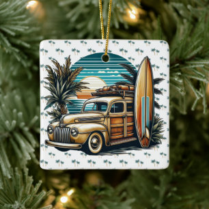 vintage tropische/Hawaiaanse surftruck Keramisch Ornament