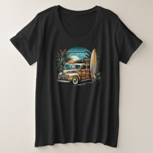 vintage tropische/Hawaiiaanse surftruck Grote Maat T-shirt