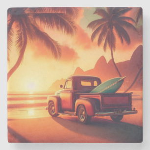 vintage tropische/Hawaiiaanse surftruck Stenen Onderzetter