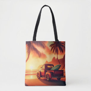 vintage tropische/Hawaiiaanse surftruck Tote Bag