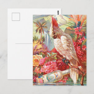 Vintage Tropische Kaketoe & Roos Botanische Kunst Briefkaart