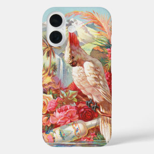 Vintage Tropische Kaketoe & Roos Botanische Kunst iPhone 16 Hoesje