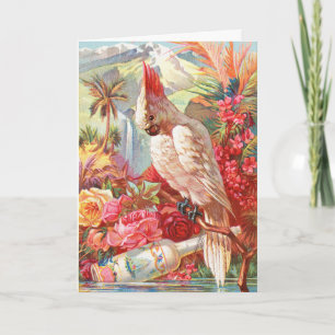 Vintage Tropische Kaketoe & Roos Botanische Kunst Feestdagen Kaart