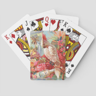 Vintage Tropische Kaketoe & Roos Botanische Kunst Pokerkaarten