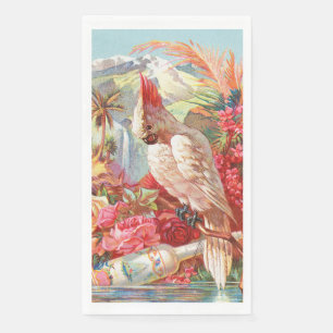 Vintage Tropische Kaketoe & Roos Botanische Kunst Servet