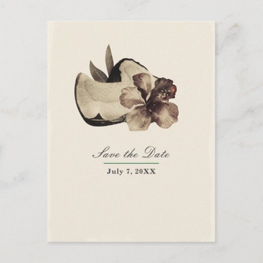 Vintage Tropische Kokos & Hibiscus Save the Date Aankondigingskaart (Voorkant)