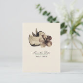 Vintage Tropische Kokos & Hibiscus Save the Date Aankondigingskaart (Staand voorkant)