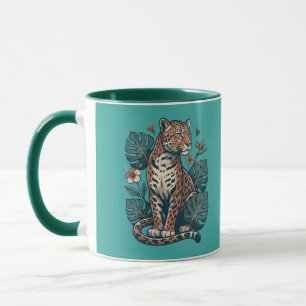 Vintage Tropische Luipaard & Monstera Bladeren Twe Mok