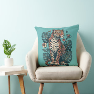 Vintage Tropische Luipaard & Monstera Bladeren Wor Kussen
