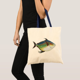 Vintage tropische maanvis, mariene waterdieren tote bag