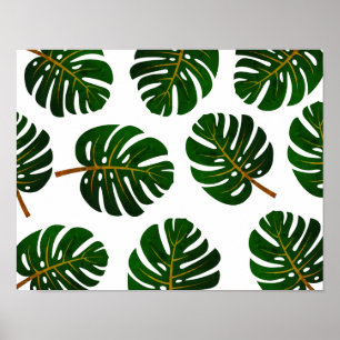 Vintage tropische monstera palmboombladeren poster