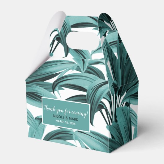 Vintage Tropische Palm Botanische Aquarel Teal Bedankdoosjes (Voorkant Zijde)