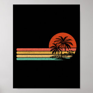 Vintage Tropische Retro Zonsondergang Strand Palmb Poster