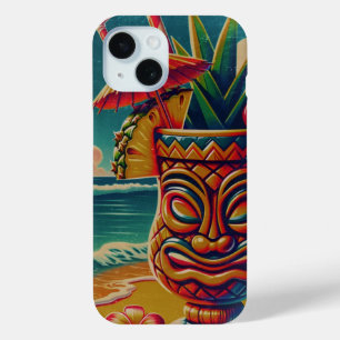 Vintage Tropische Tiki Paraplu Drink Luau Feest iPhone 15 Case