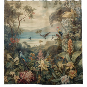 Vintage Tropische Vogel Botanische Kunst Luxe Douchegordijn