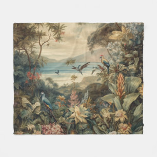 Vintage Tropische Vogel Botanische Kunst Luxe Fleece Deken