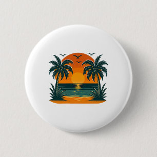 Vintage Tropische Zomer Retro Zonsondergang Palmbo Ronde Button 5,7 Cm