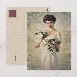 Vintage Trouwjurk  Girly Floral Foto Briefkaart