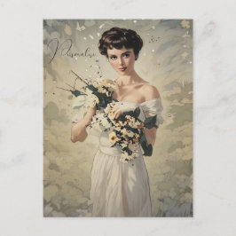 Vintage Trouwjurk  Girly Floral Foto Briefkaart