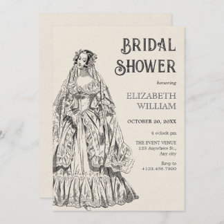 Vintage trouwjurk vrijgezellenfeest kaart