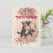 Vintage Trouwkatten Zachte Roze Uitnodiging (Staand voorkant)