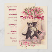 Vintage Trouwkatten Zachte Roze Uitnodiging (Voorkant / Achterkant)
