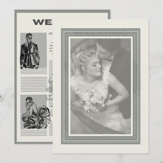 Vintage Trouwkrant Kaart (Voorkant / Achterkant)