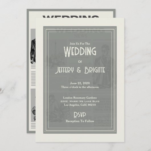 Vintage Trouwkrant Uitnodiging (Voorkant / Achterkant)