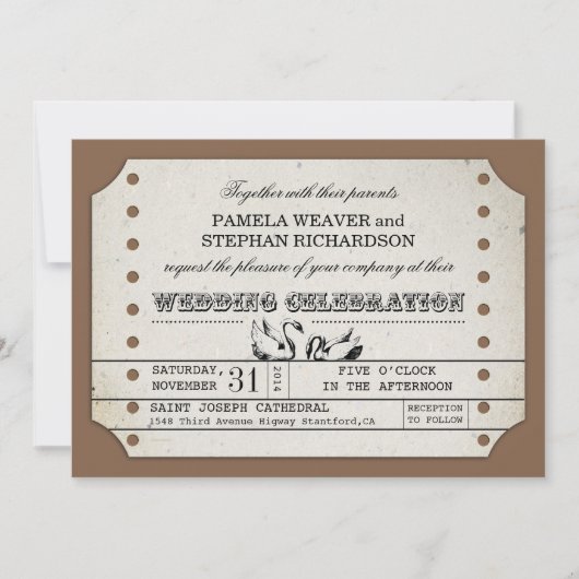 VINTAGE TROUWTICKET TYPOGRAFISCHE UITNODIGINGEN (Voorkant)