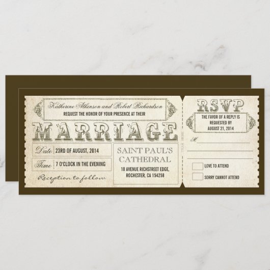 vintage trouwtickets en RSVP Kaart (Voorkant / Achterkant)