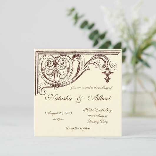 Vintage trouwuitnodiging kaart (Staand voorkant)