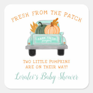 Vintage Truck 2 Pumpkins Twins Autumn Baby shower Vierkante Sticker