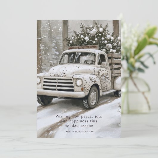 Vintage Truck Christmas Tree Feestdagenkaart (Staand voorkant)