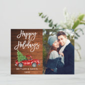 Vintage Truck Couple Photo van houtpenseel Feestdagenkaart (Staand voorkant)