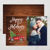 Vintage Truck Couple Photo van houtpenseel Feestdagenkaart (Voorkant / Achterkant)