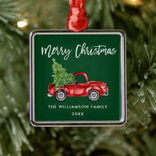 Vintage Truck Green Square voor Waterverf penseels Metalen Ornament