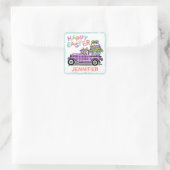 Vintage Truck Paars Gingham Happy Paashes Vierkante Sticker (Tas)