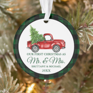 Vintage Truck Pset First Kerstmis Mr en Mrs. Ornament