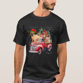 Vintage Truck Red Pickup with Dog Santa Hat Christ T-shirt