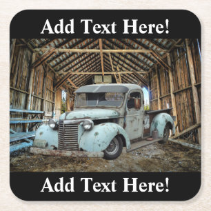 Vintage Truck Rustic Barn Square Paper Onderzetter