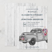 Vintage Truck Rustic Wood Boho Wedding Uitnodiging (Voorkant / Achterkant)