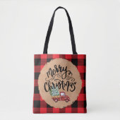 Vintage Truck Script Kerstmis Buffalo Plaid Tas (Voorkant)