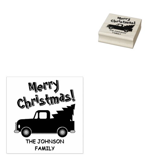 Vintage truck with Christmas tree drawing Rubberstempel (Gestempeld)