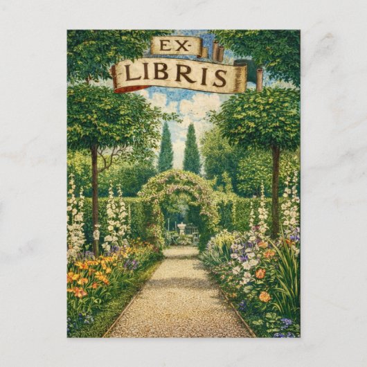 Vintage Tuin Ex Libris Boeklabel Briefkaart (Voorkant)